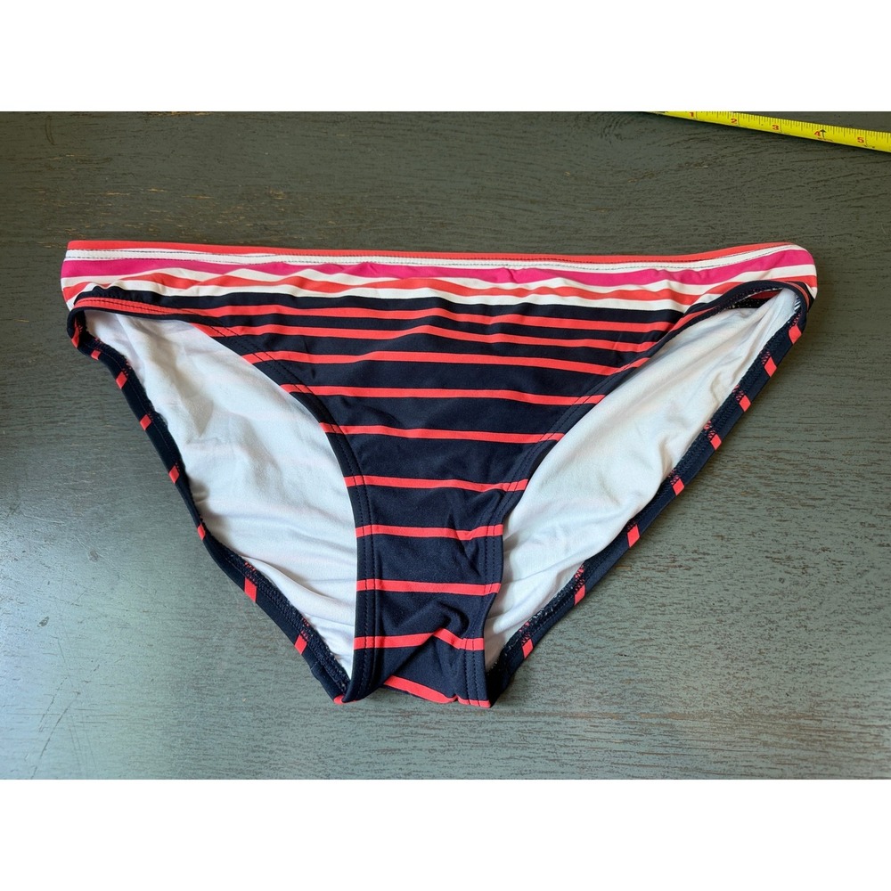 Michael Kors Striped Bikini Bottoms Navy Coral Pink White Swimwear Large